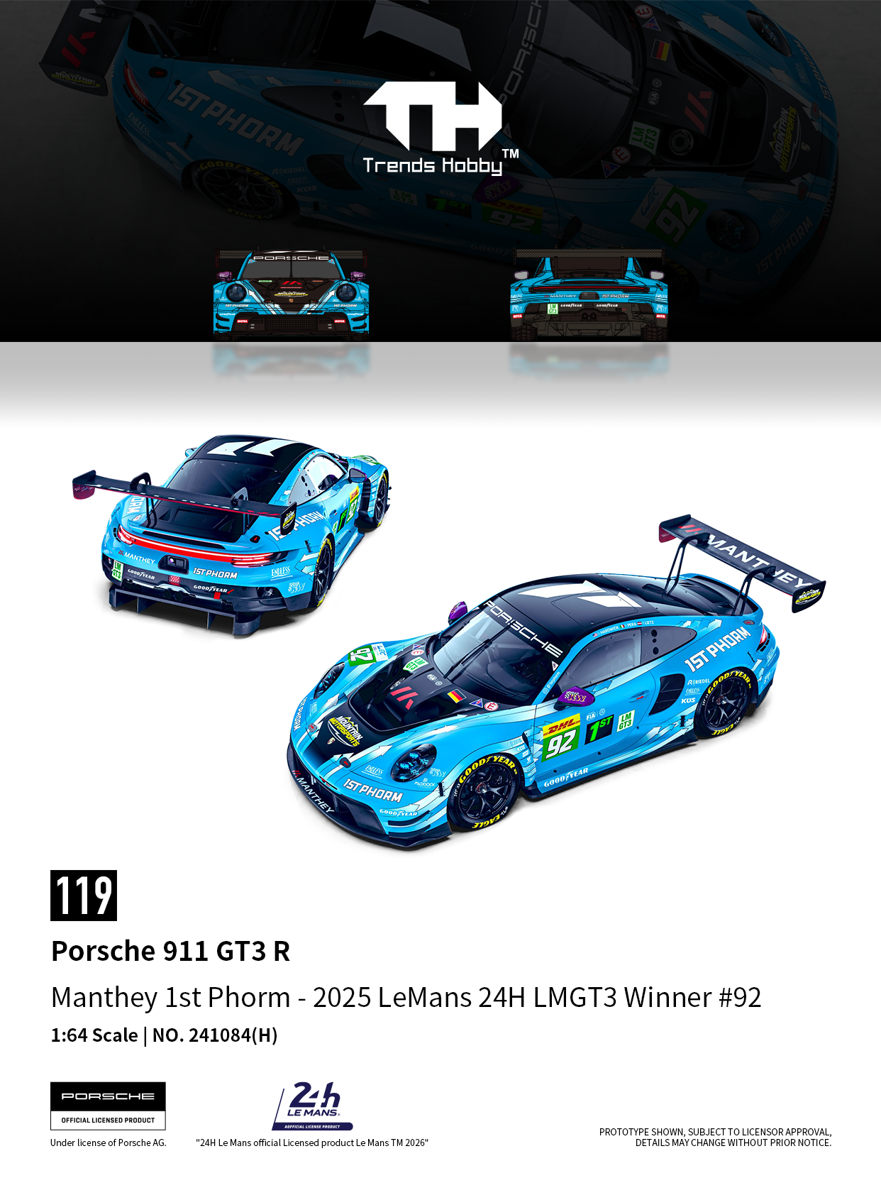(Pre-Order) 241084(H) 911 GT3 R LeMan 24H 2025 #92