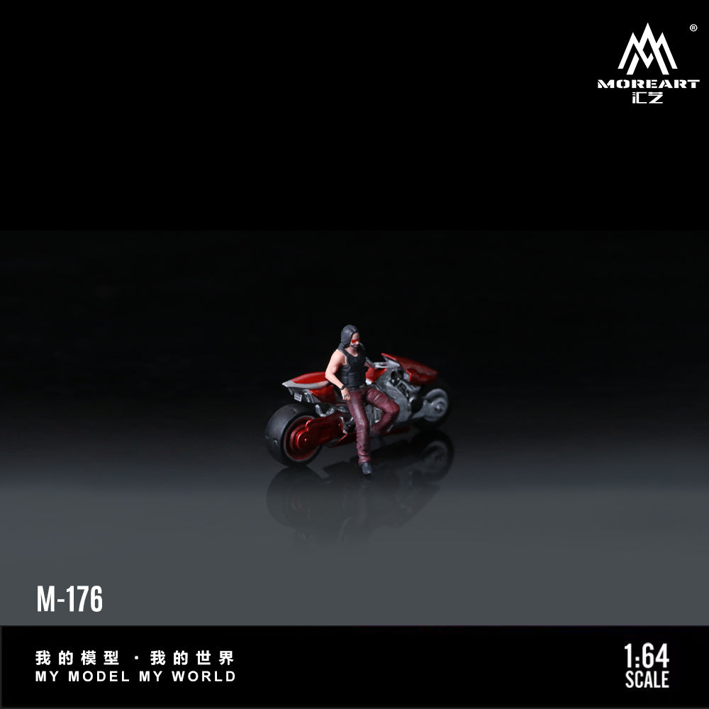 (MO222176) MoreArt 1:64 Red Silver Hand Cyber Motorcycle Doll