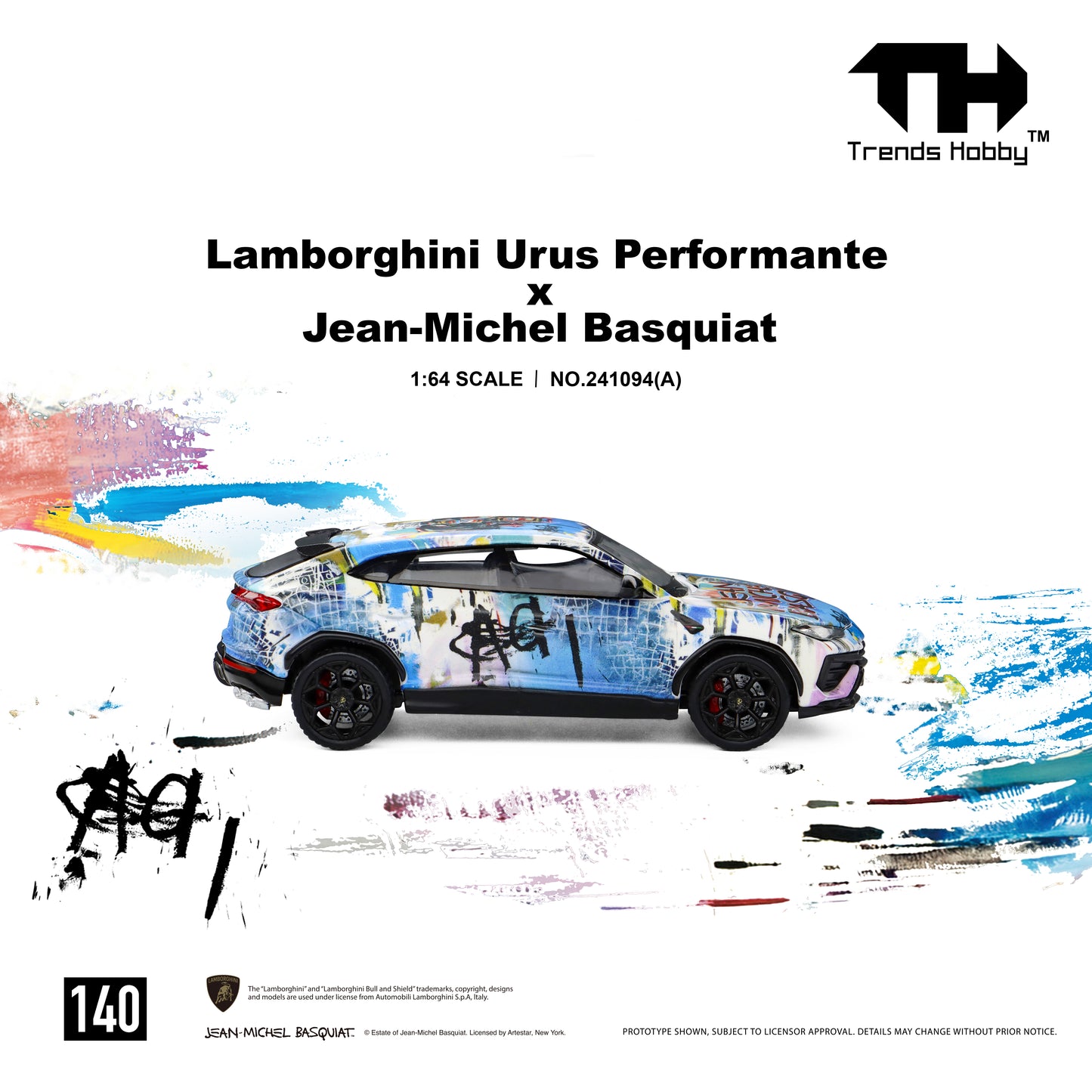 (Pre-Order) (241094(A)) Trends Hobby 1:64 Lamborghini Urus Performance x Basquiat (Matte White)