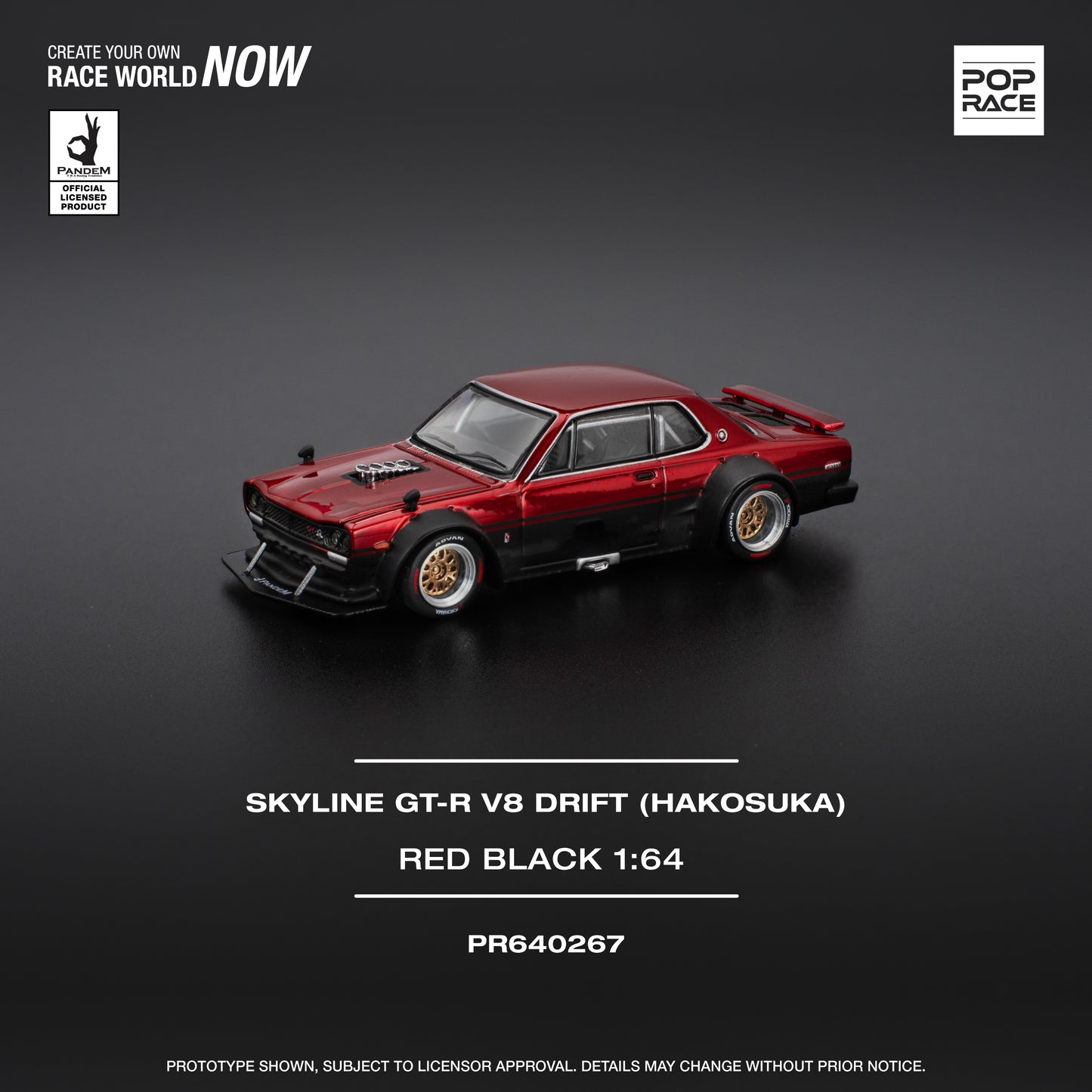 (Pre-Order) (PR640267) SKYLINE GT-R V8 DRIFT (HAKOSUKA) - RED BLACK