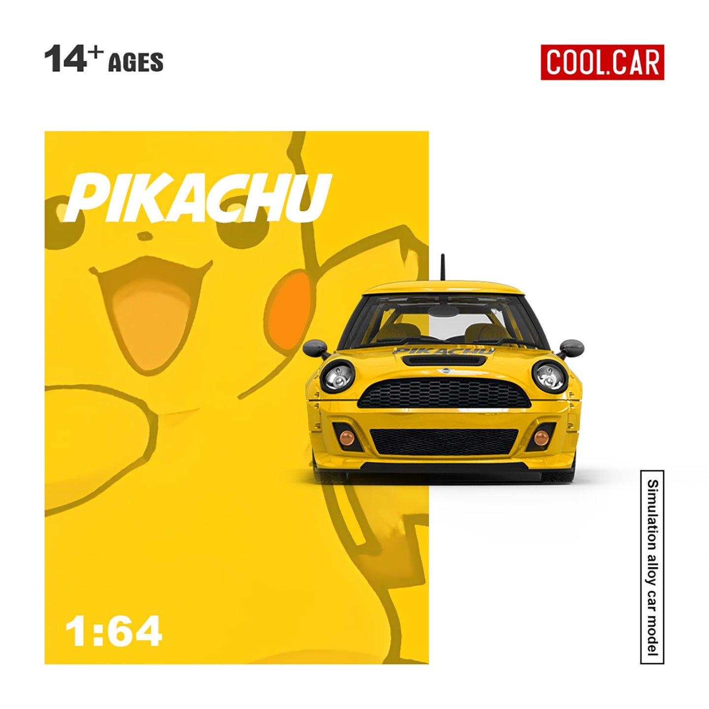 CoolCar 1:64 MINI Cooper Pikachu Painted Alloy Car Model (CC643648) - Front View