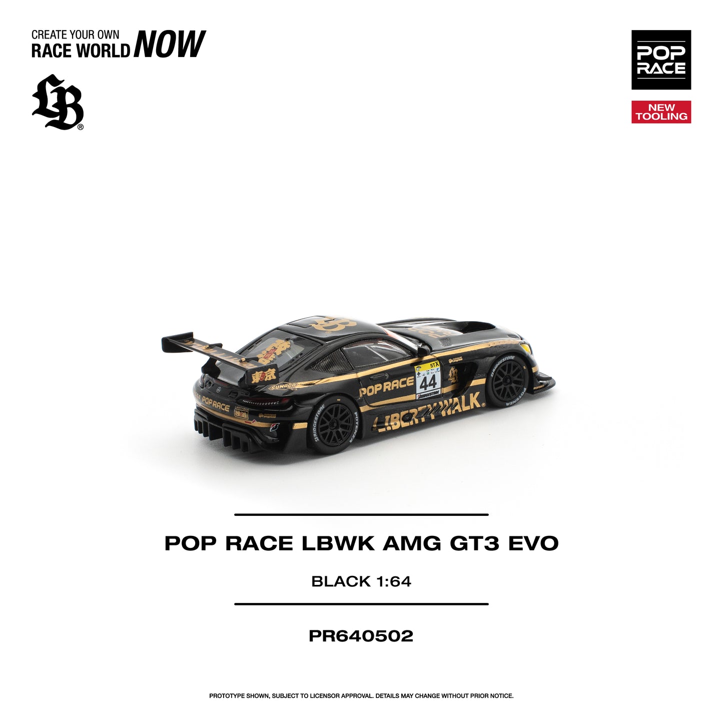 PR640502 POP RACE LBWK Mercedes-AMG GT3 EVO Black 1:64 Scale Diecast - Rear View