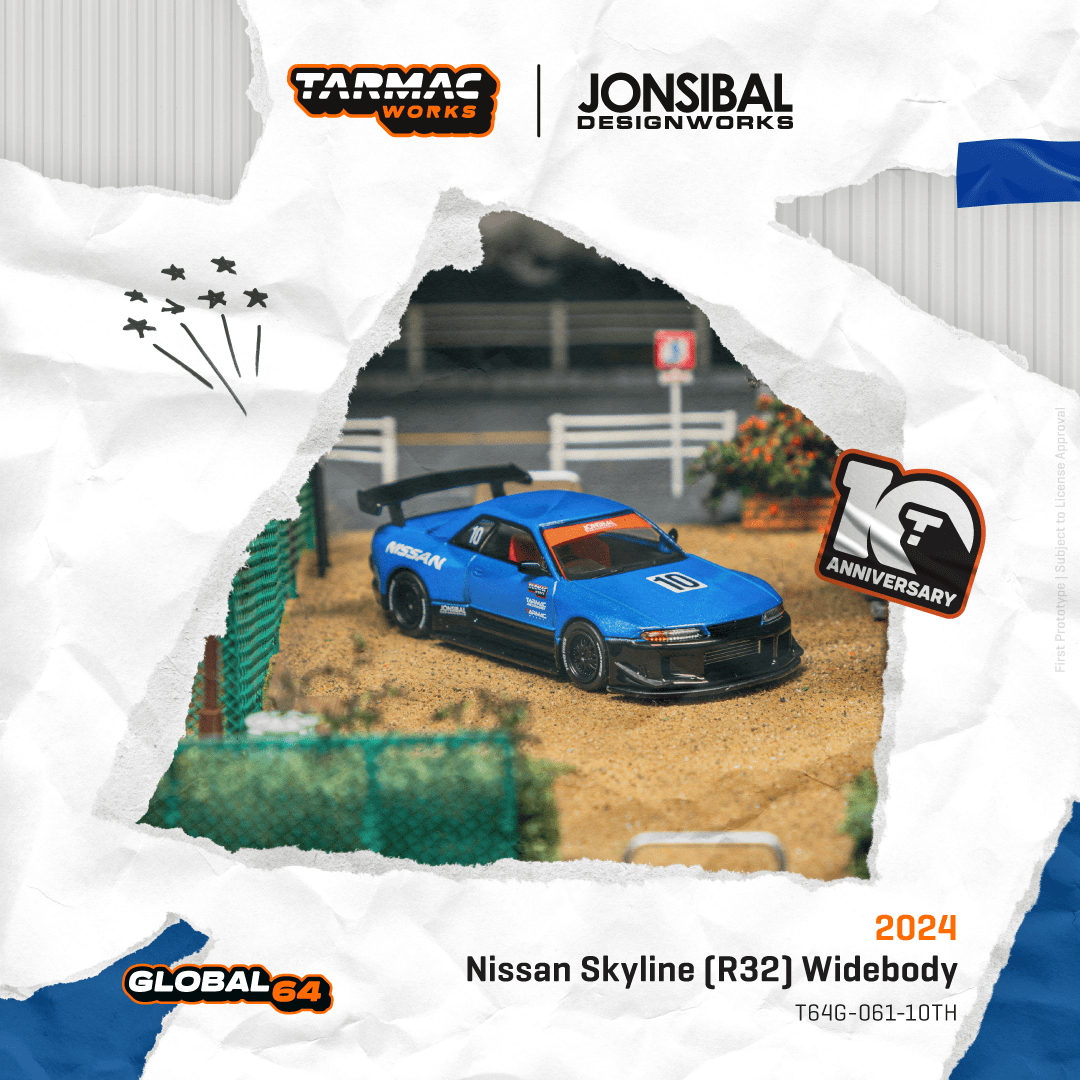 (Pre-Order) (T64G-061-10TH) - Nissan Skyline (R32) Widebody - Designed by Jon Sibal (Tarmac Works 10th Anniversary)