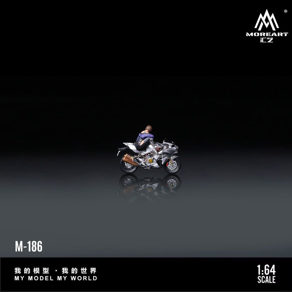 (Pre-Order) (MO222186) Kawasaki Silver Motorcycle with Chic Woman Figurine