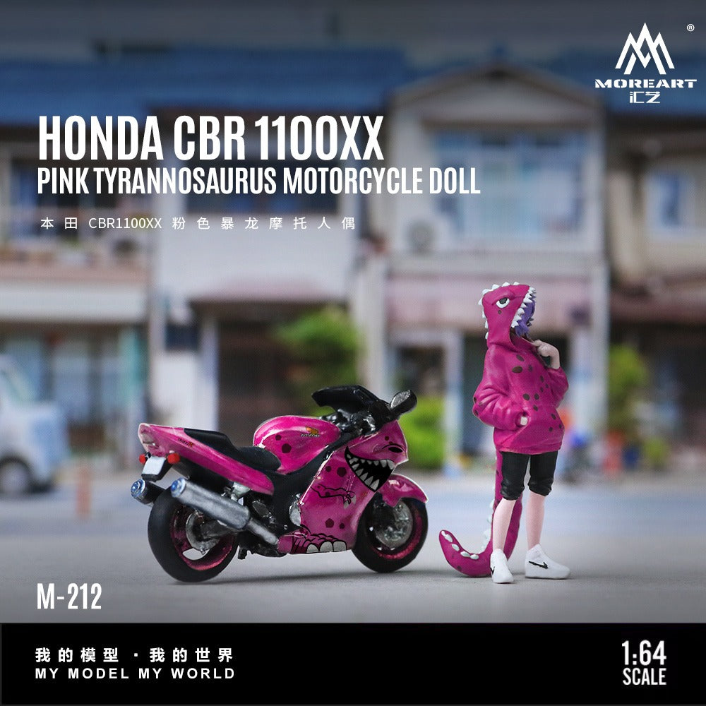 (Pre-Order) (MO222212) Honda CBR1100XX Pink Tyrannosaurus Motorcycle with Resin Figure