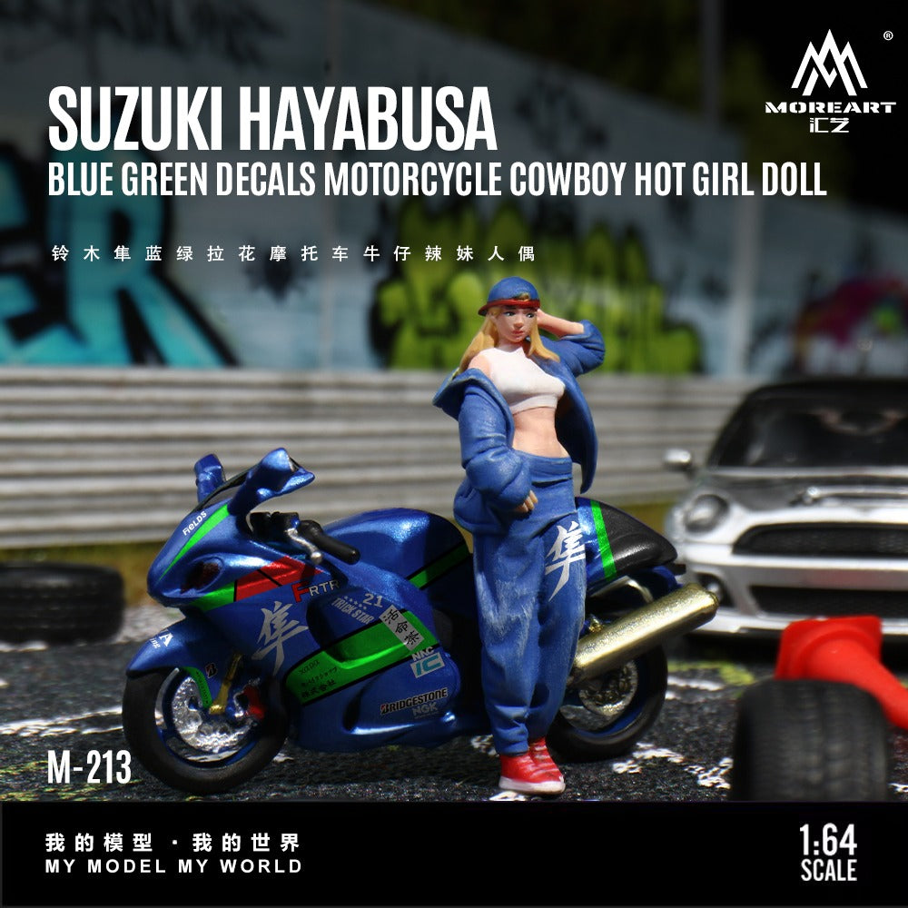 (Pre-Order) (MO222213) Suzuki Hayabusa Blue-Green Motorcycle with figurine
