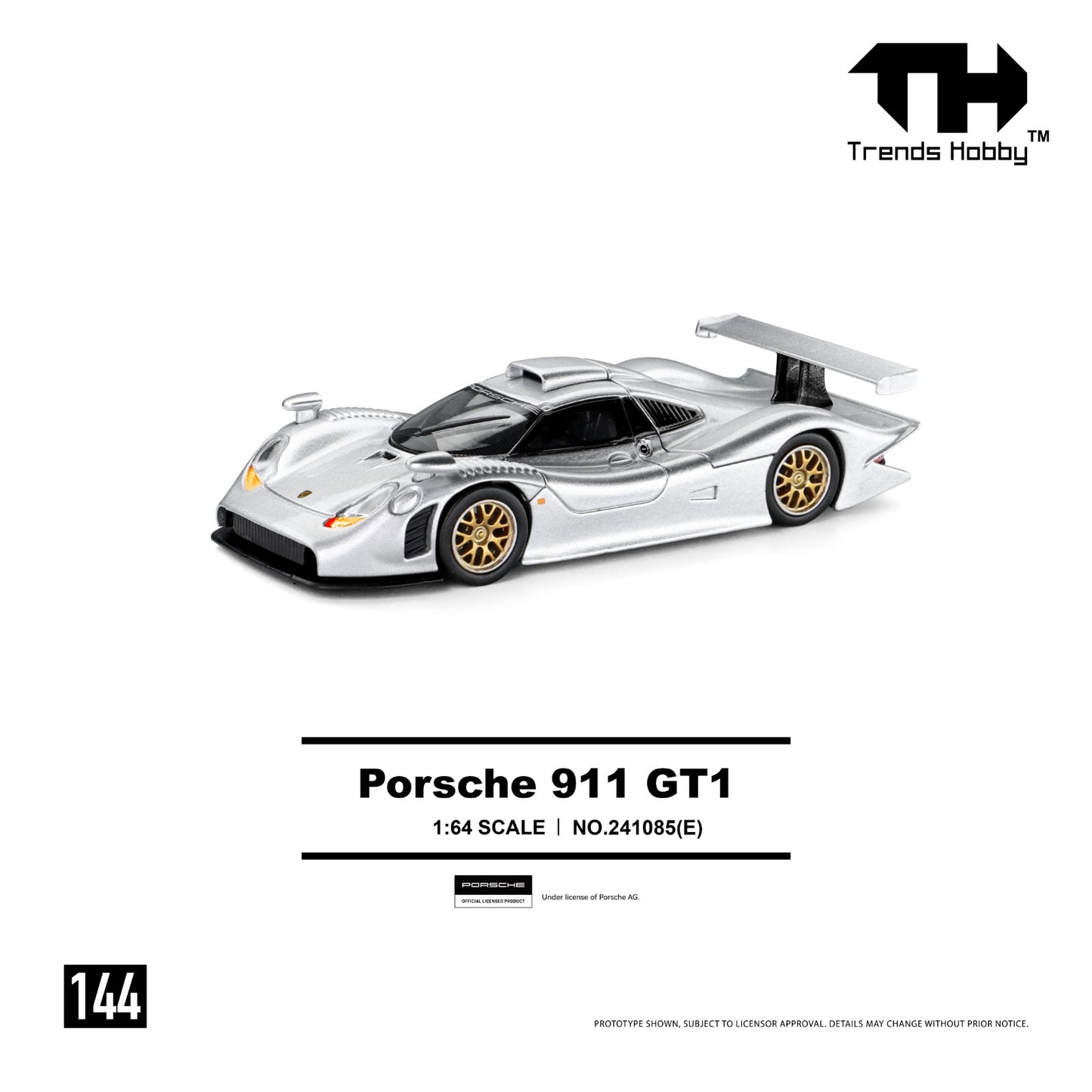 (Pre-Order) (241085(E)) Trends Hobby 1/64 Porsche 911 GT1 (Metallic Silver)