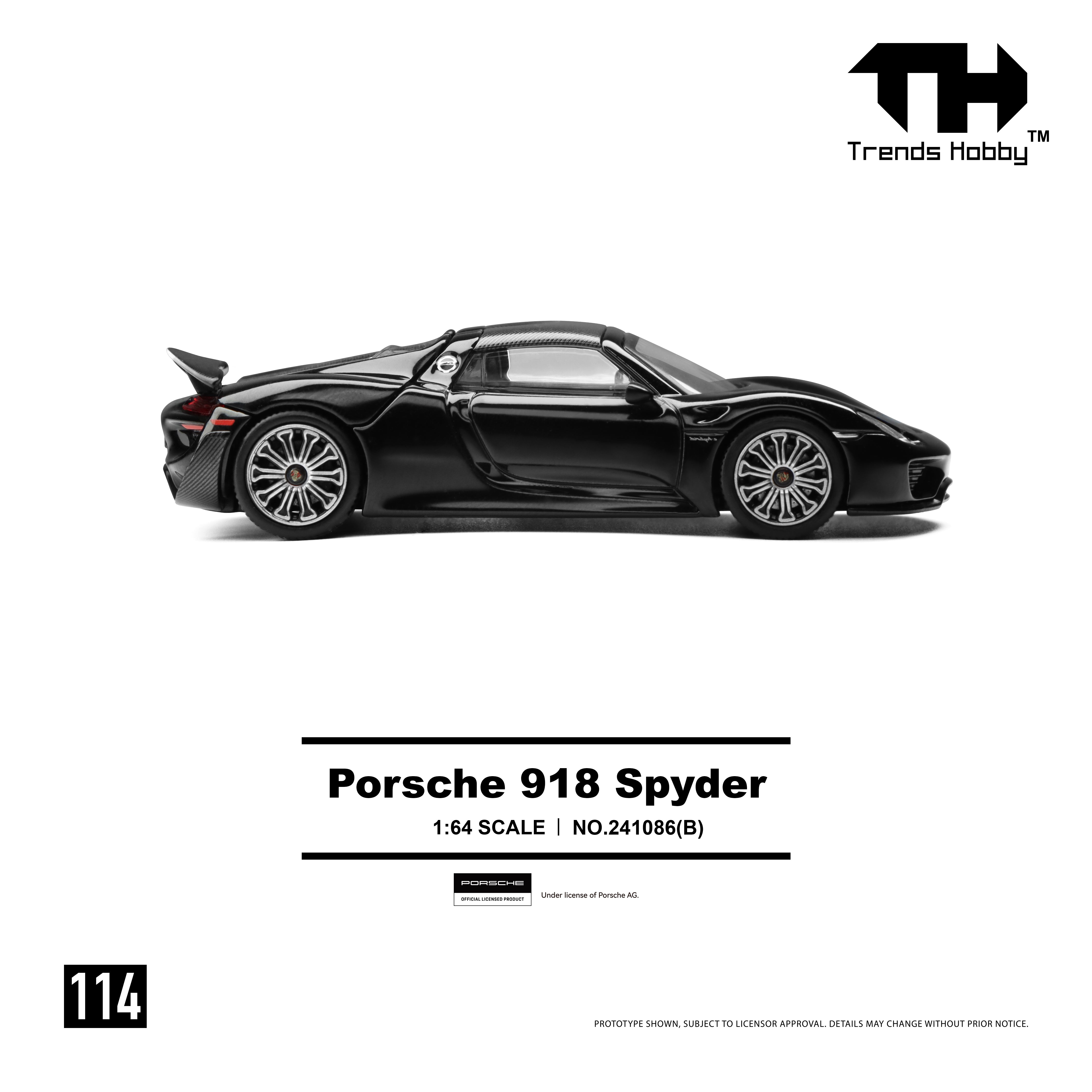 241086(B) Trends Hobby Porsche 918 Spyder Black - 1:64 Scale