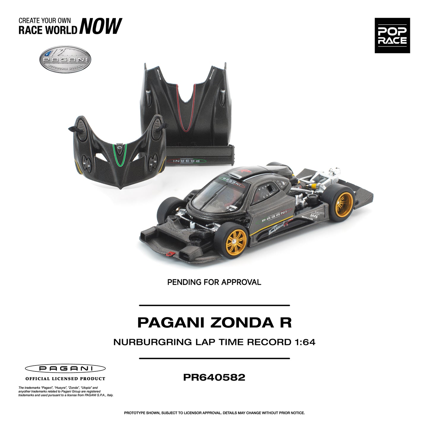 POP RACE 1:64 Pagani Zonda R Nurburgring Lap Time Record (PR640582) - Openable Parts View
