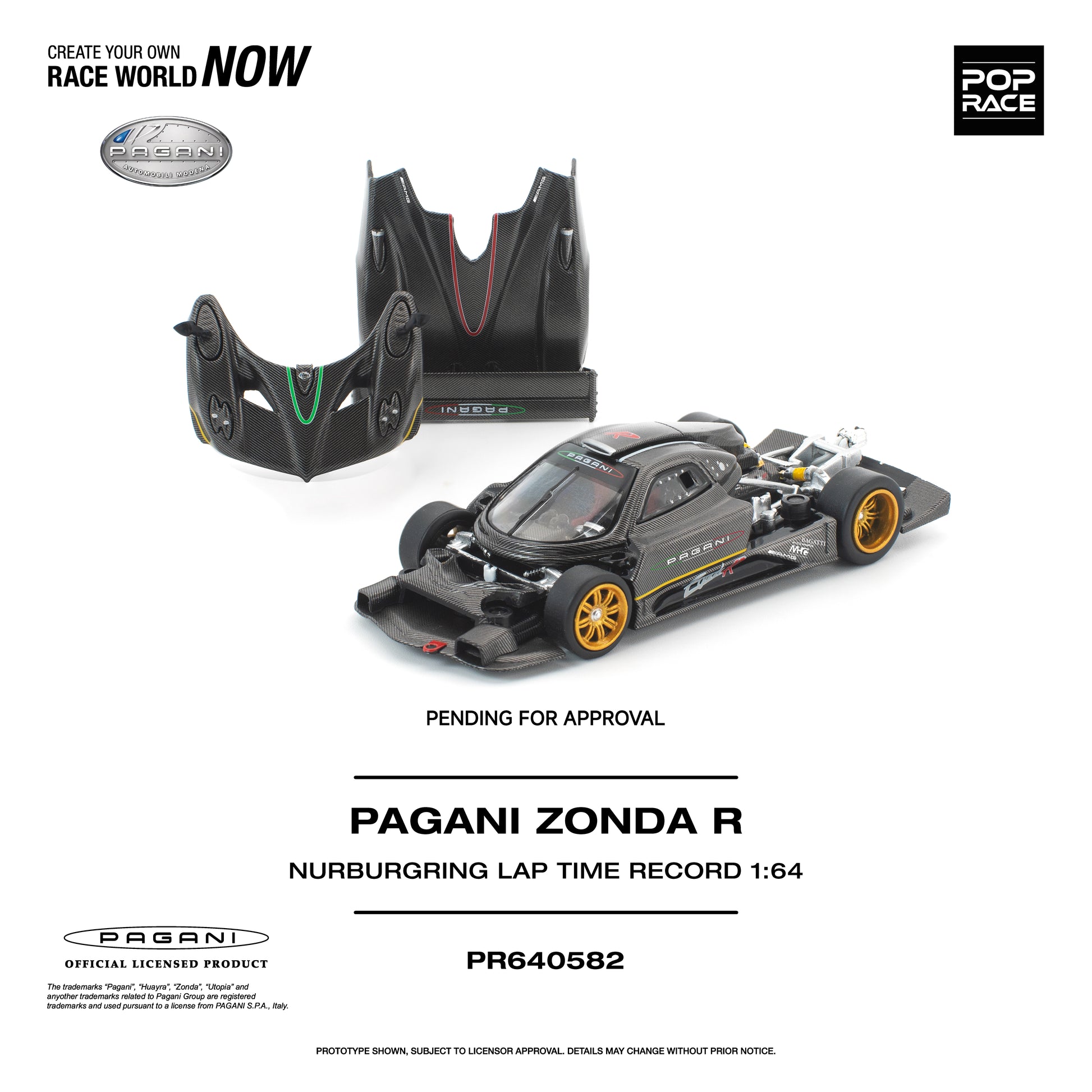 POP RACE 1:64 Pagani Zonda R Nurburgring Lap Time Record (PR640582) - Openable Parts View
