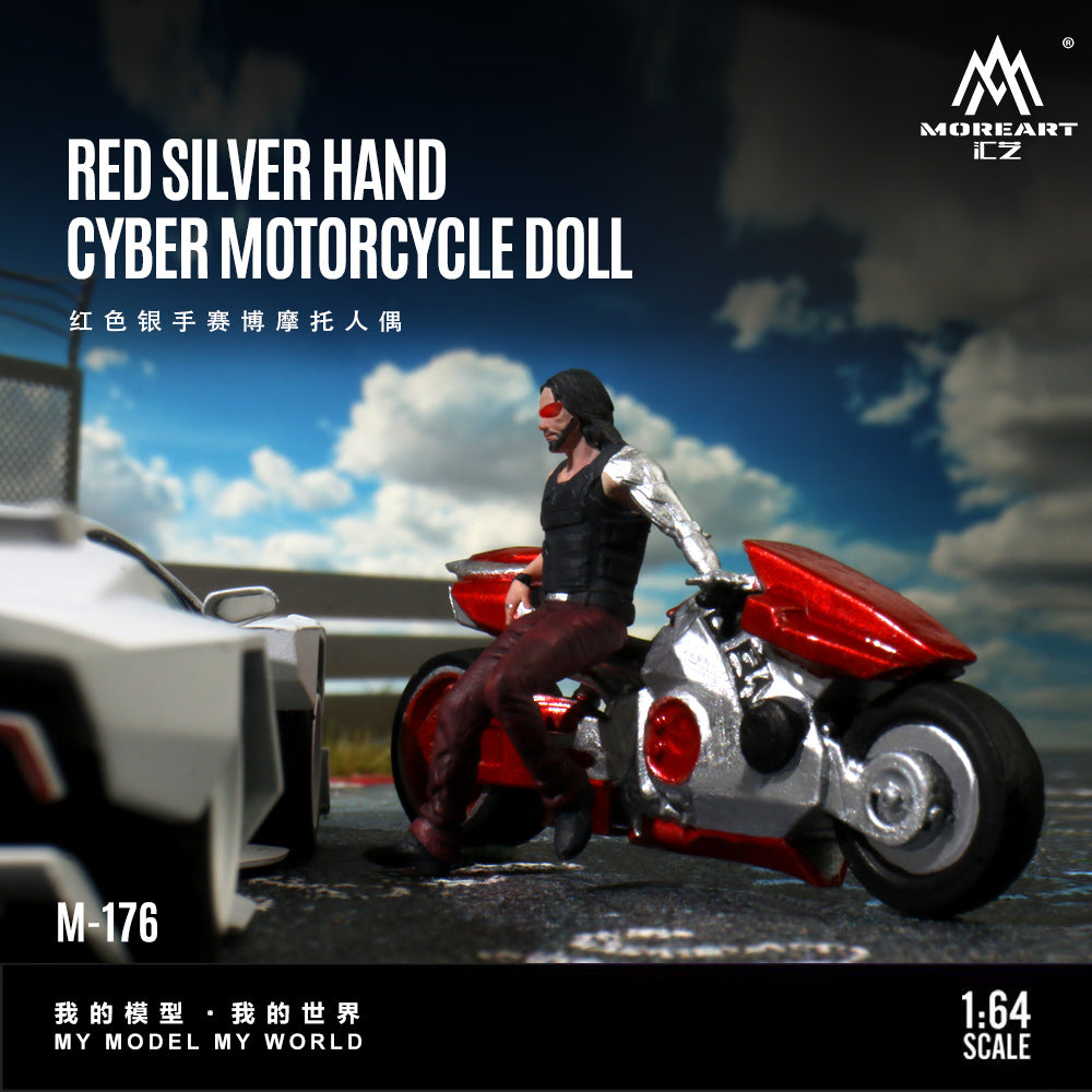 (MO222176) MoreArt 1:64 Red Silver Hand Cyber Motorcycle Doll