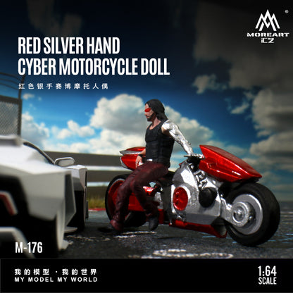 (MO222176) MoreArt 1:64 Red Silver Hand Cyber Motorcycle Doll