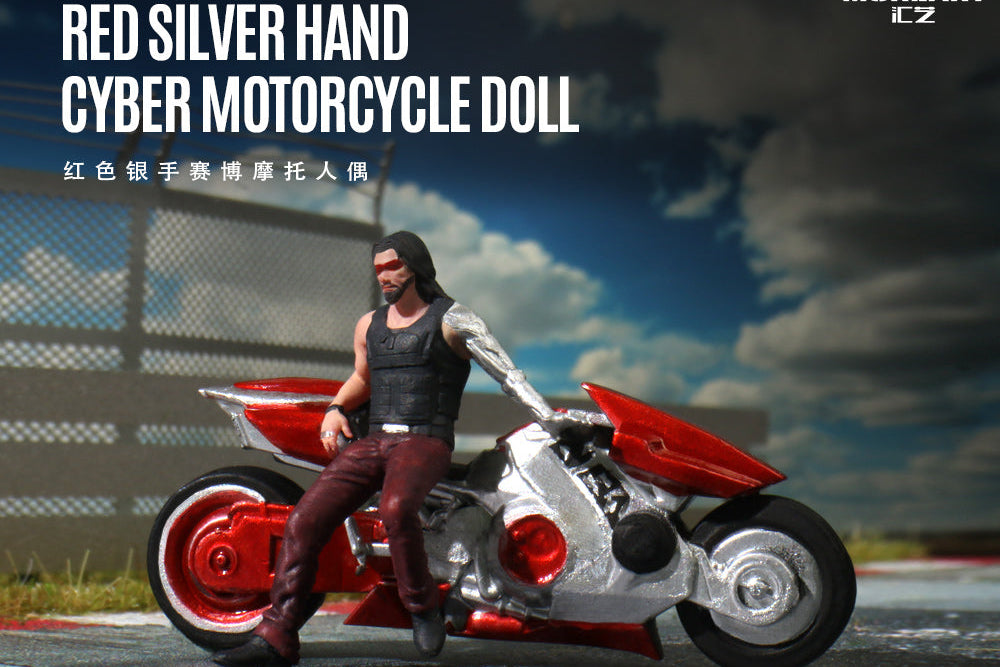 (MO222176) MoreArt 1:64 Red Silver Hand Cyber Motorcycle Doll