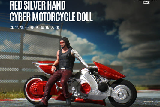 (MO222176) MoreArt 1:64 Red Silver Hand Cyber Motorcycle Doll