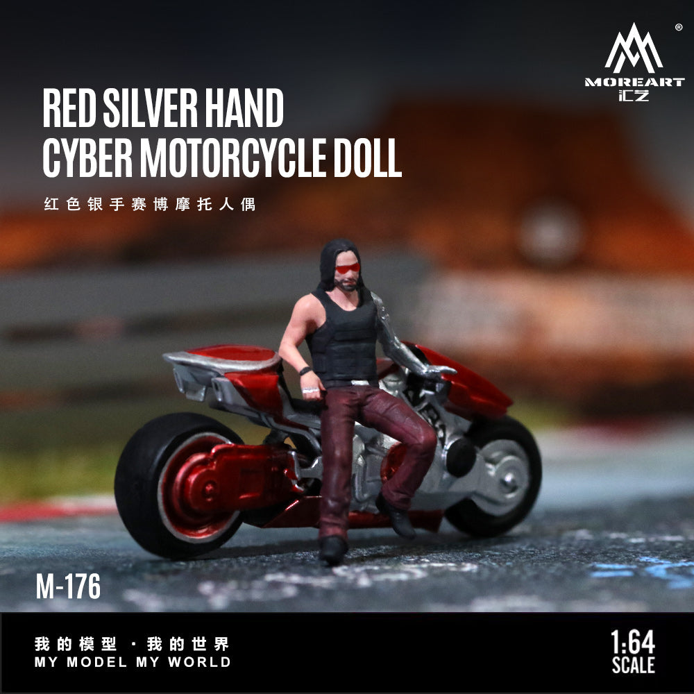 (MO222176) MoreArt 1:64 Red Silver Hand Cyber Motorcycle Doll
