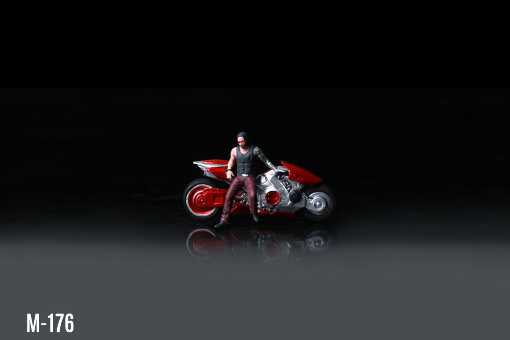 (MO222176) MoreArt 1:64 Red Silver Hand Cyber Motorcycle Doll