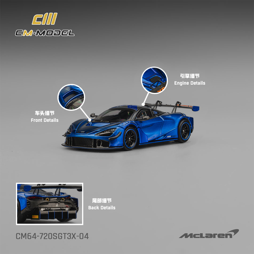 (Pre-Order) (CM64-720SGT3X-04) Mclaren 720SGT3X (Aurora Blue)