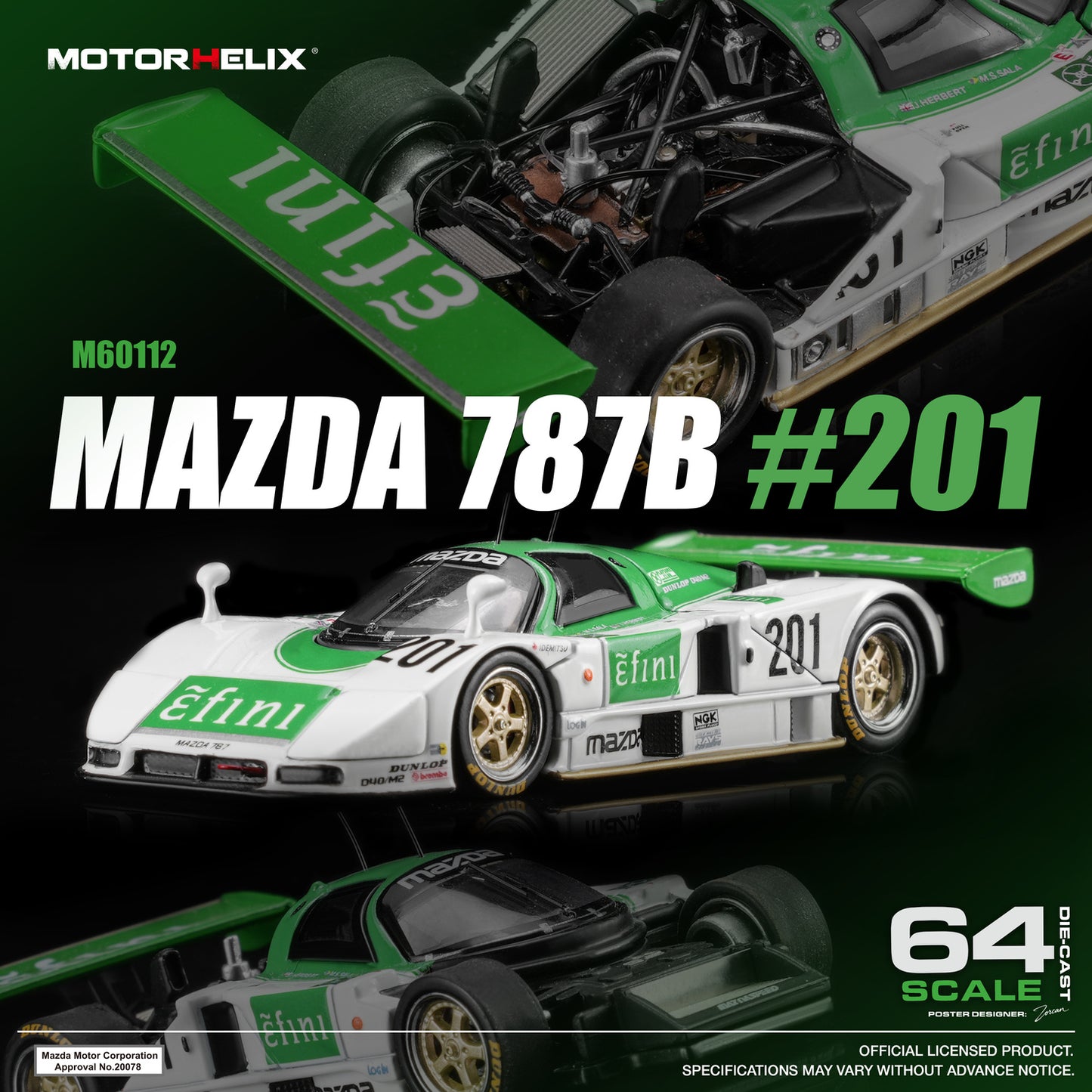 (Pre-Order) (M60112) Motorhelix Mazda 787B #201 (Efini Livery)