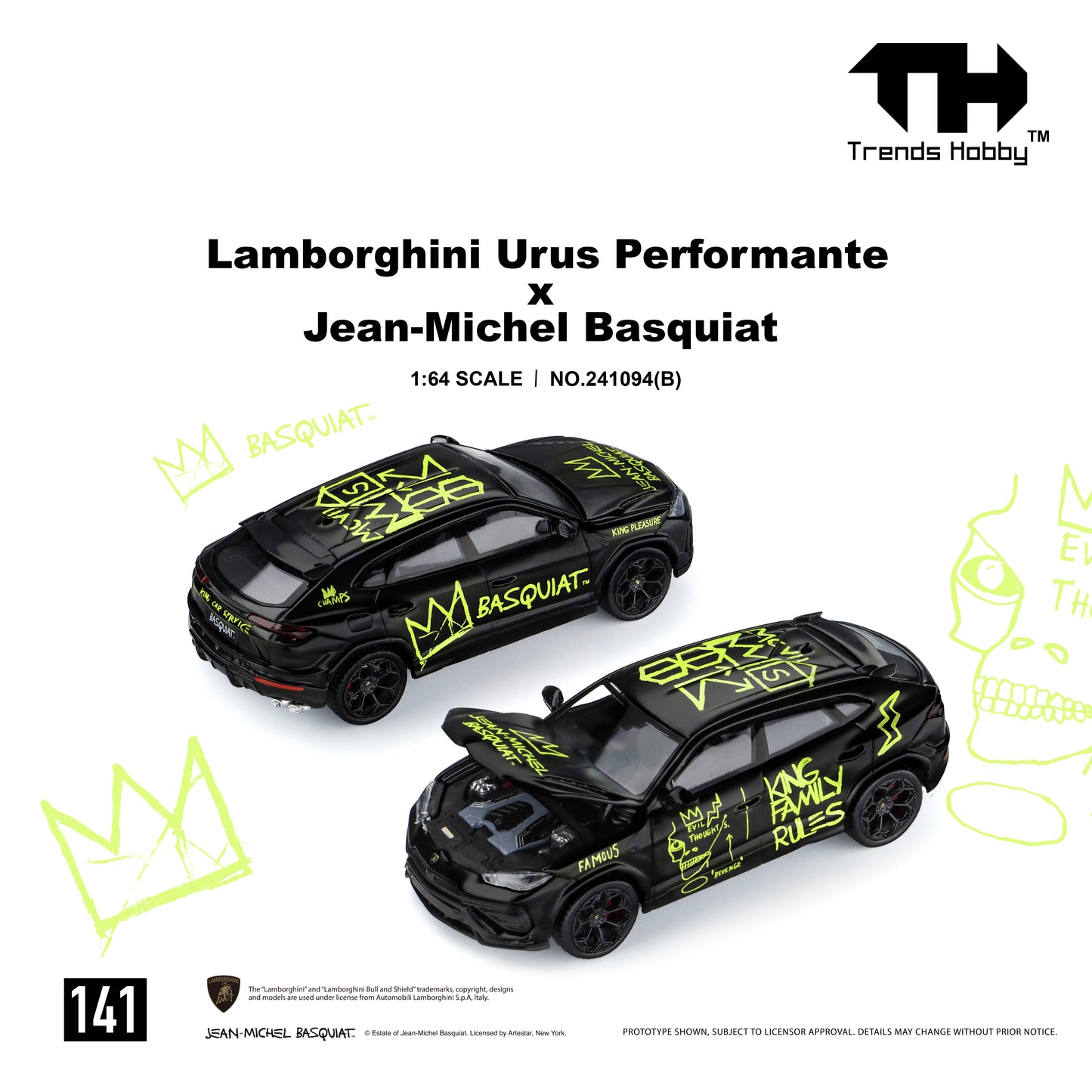 (Pre-Order) (241094(B)) Trends Hobby 1/64 Lamborghini Urus Performance x Basquiat (Matte Black)