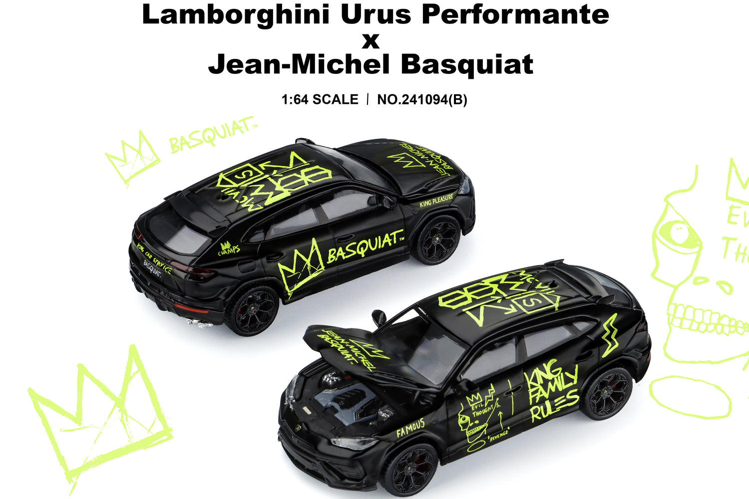 Lamborghini Urus Performante model cars with Jean-Michel Basquiat designs by Trends Hobby