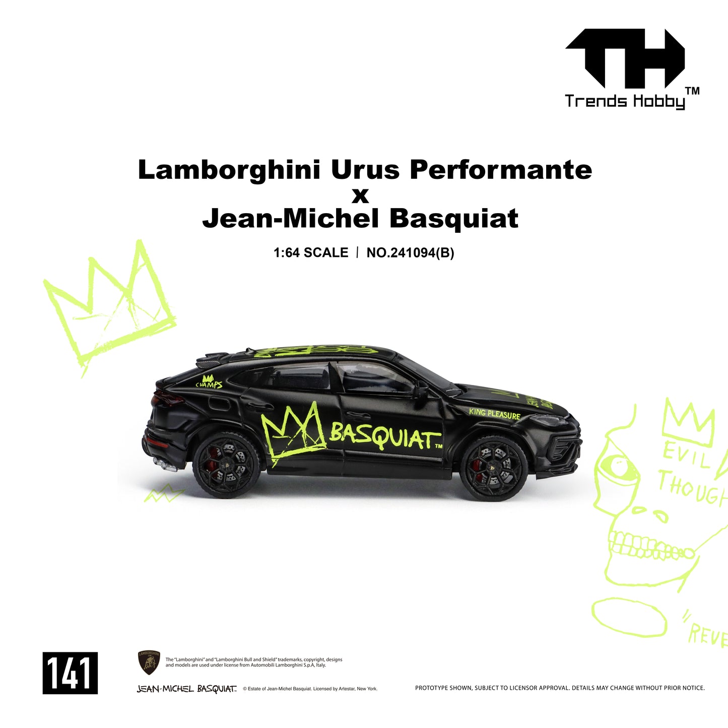 (Pre-Order) (241094(B)) Trends Hobby 1/64 Lamborghini Urus Performance x Basquiat (Matte Black)