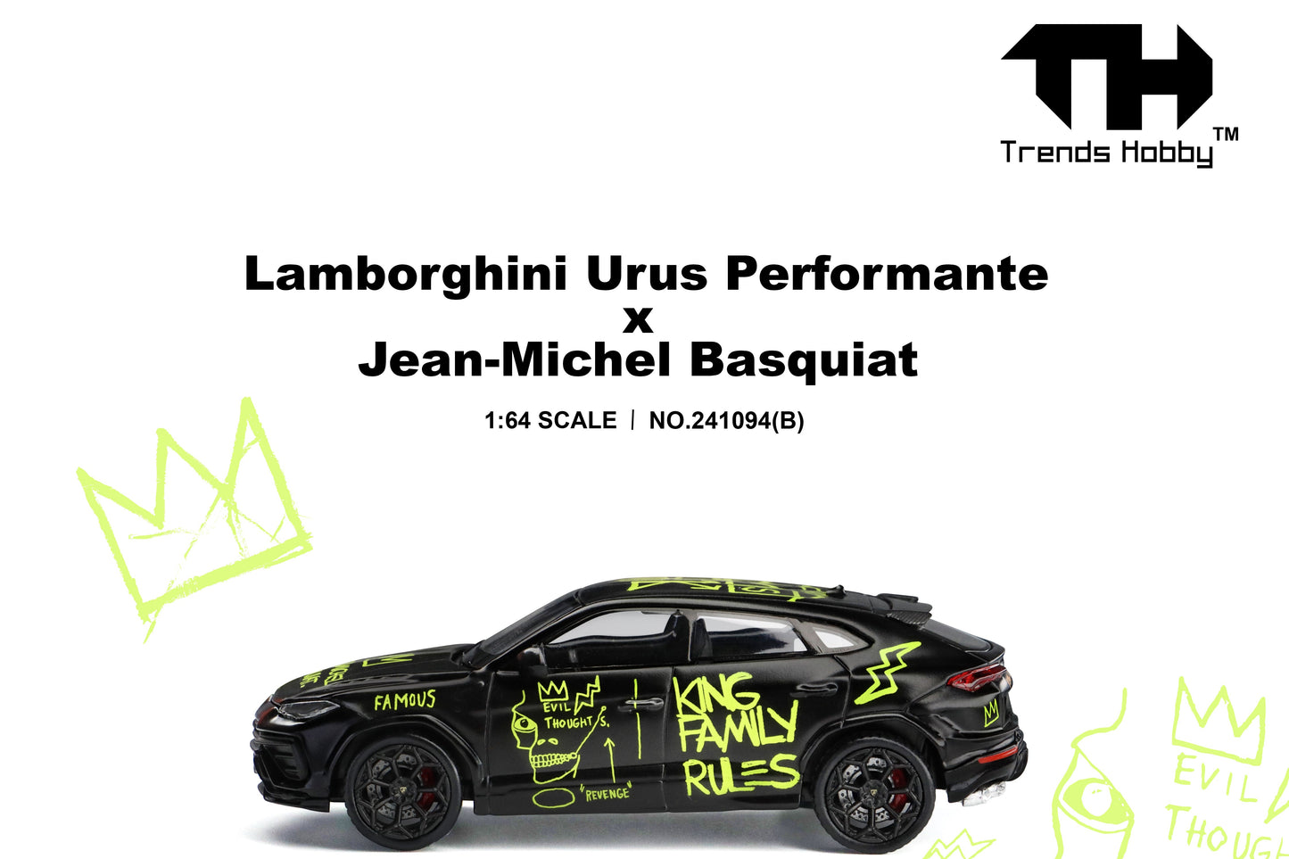(Pre-Order) (241094(B)) Trends Hobby 1/64 Lamborghini Urus Performance x Basquiat (Matte Black)