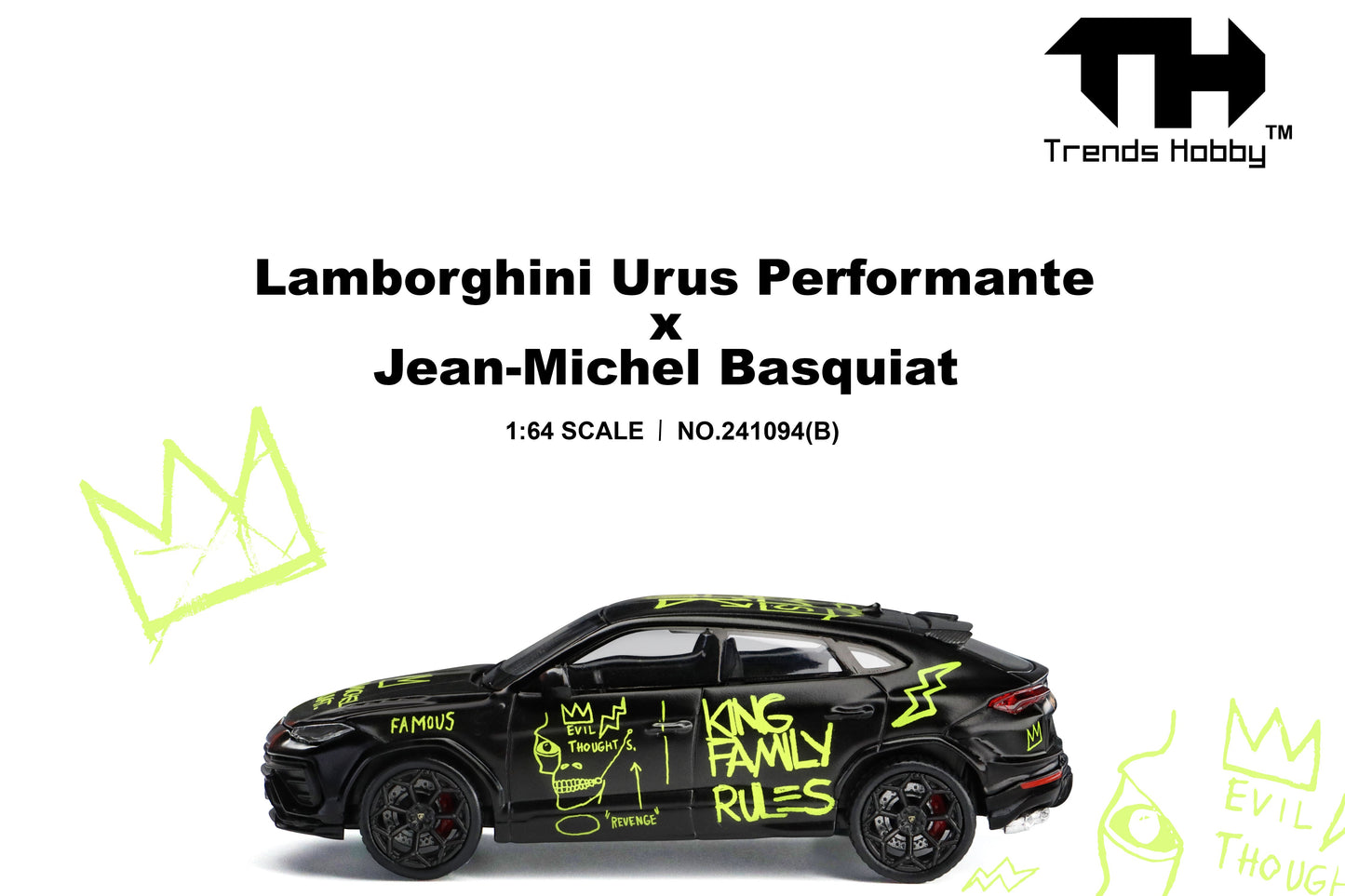 (Pre-Order) (241094(B)) Trends Hobby 1/64 Lamborghini Urus Performance x Basquiat (Matte Black)