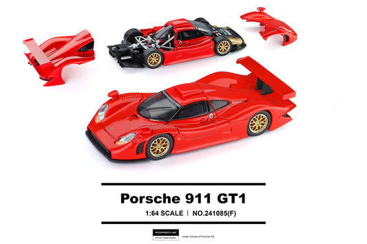 (Pre-Order) (241085(F)) Trends Hobby 1/64 Porsche 911 GT1 (Red)