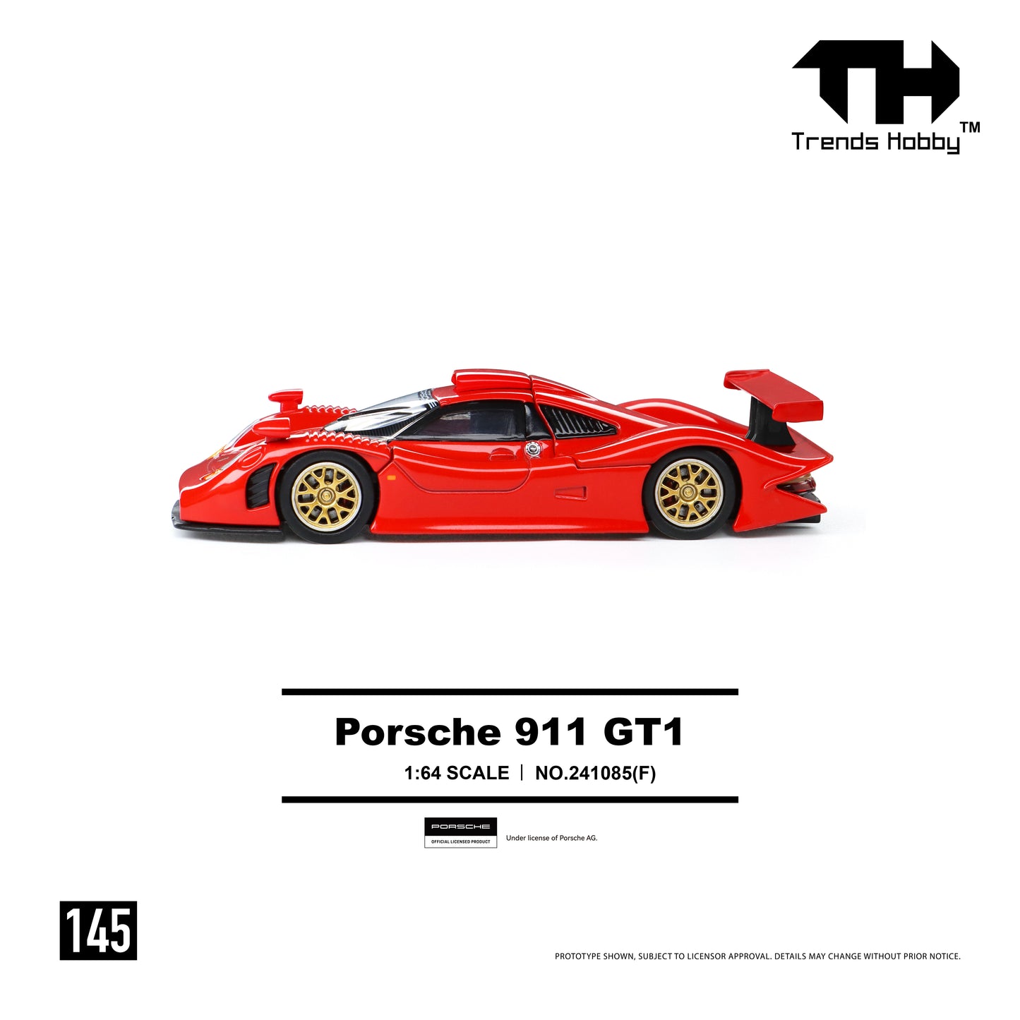 (Pre-Order) (241085(F)) Trends Hobby 1/64 Porsche 911 GT1 (Red)