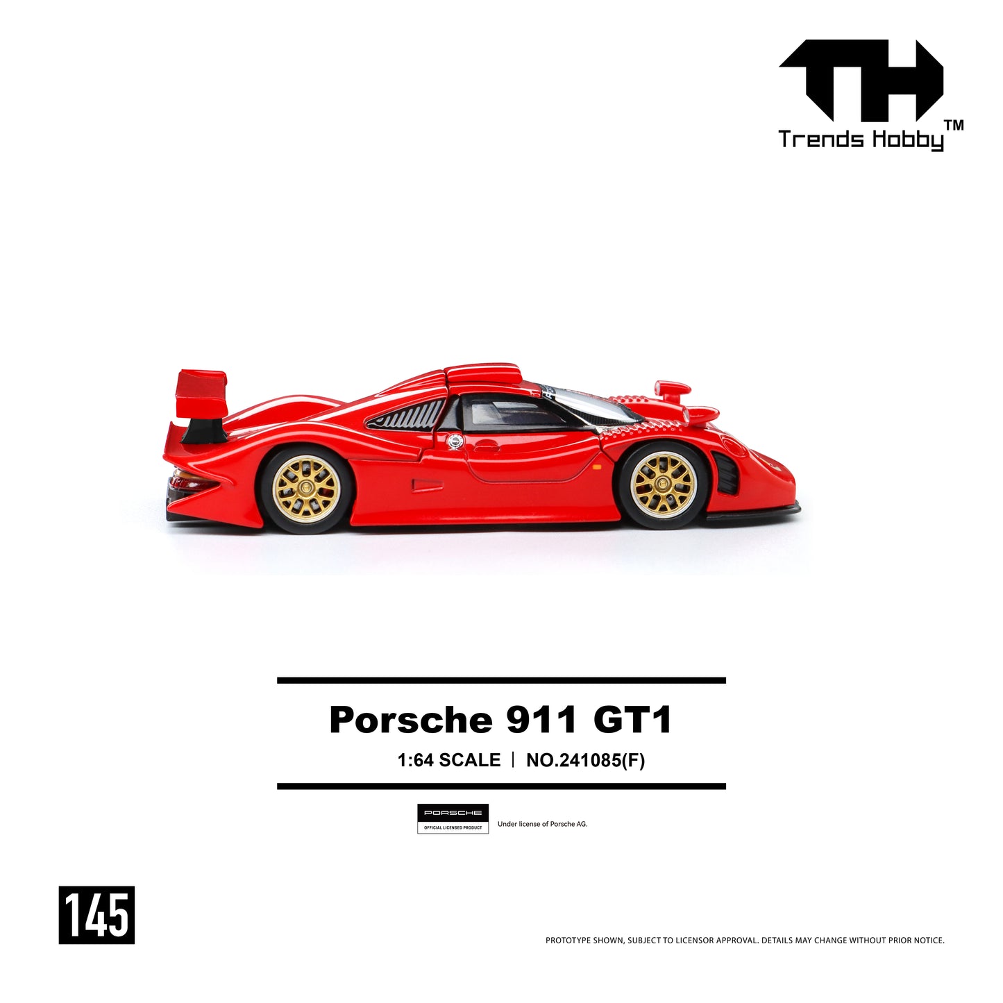 (Pre-Order) (241085(F)) Trends Hobby 1/64 Porsche 911 GT1 (Red)