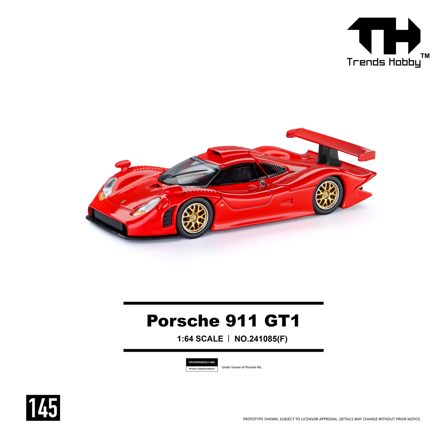 (Pre-Order) (241085(F)) Trends Hobby 1/64 Porsche 911 GT1 (Red)