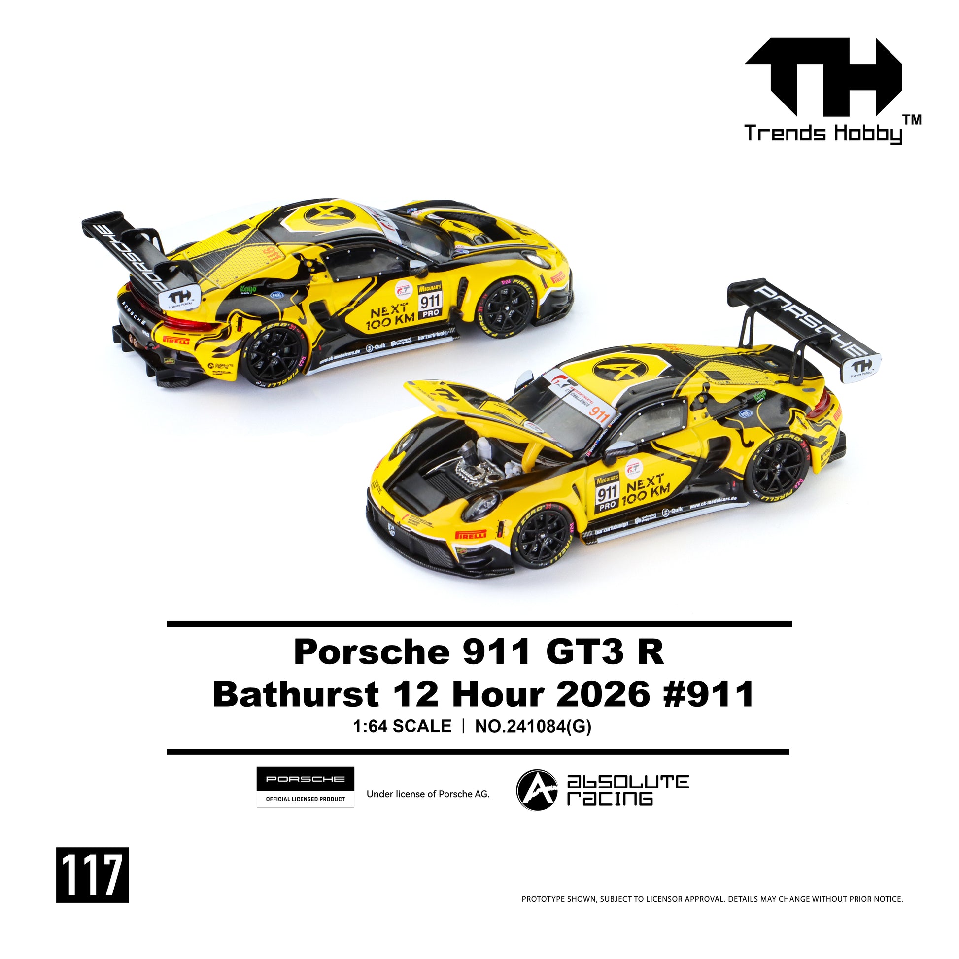 241084(G) Trends Hobby Porsche GT3 R Bathurst 12H 2026 #911 1:64 Scale Diecast 