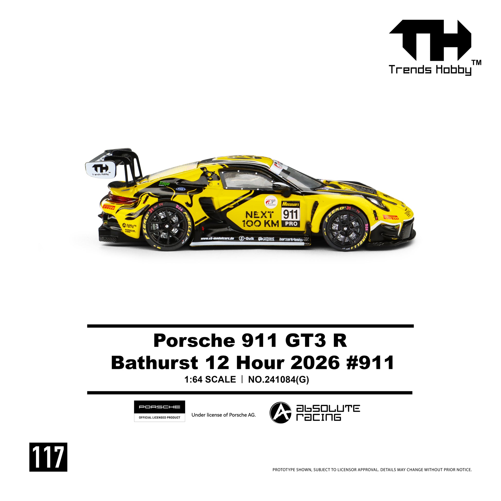 241084(G) Trends Hobby Porsche GT3 R Bathurst 12H 2026 #911 1:64 Scale Diecast 