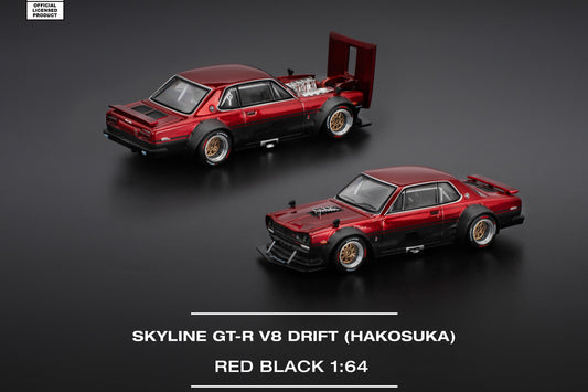 (Pre-Order) (PR640267) SKYLINE GT-R V8 DRIFT (HAKOSUKA) - RED BLACK