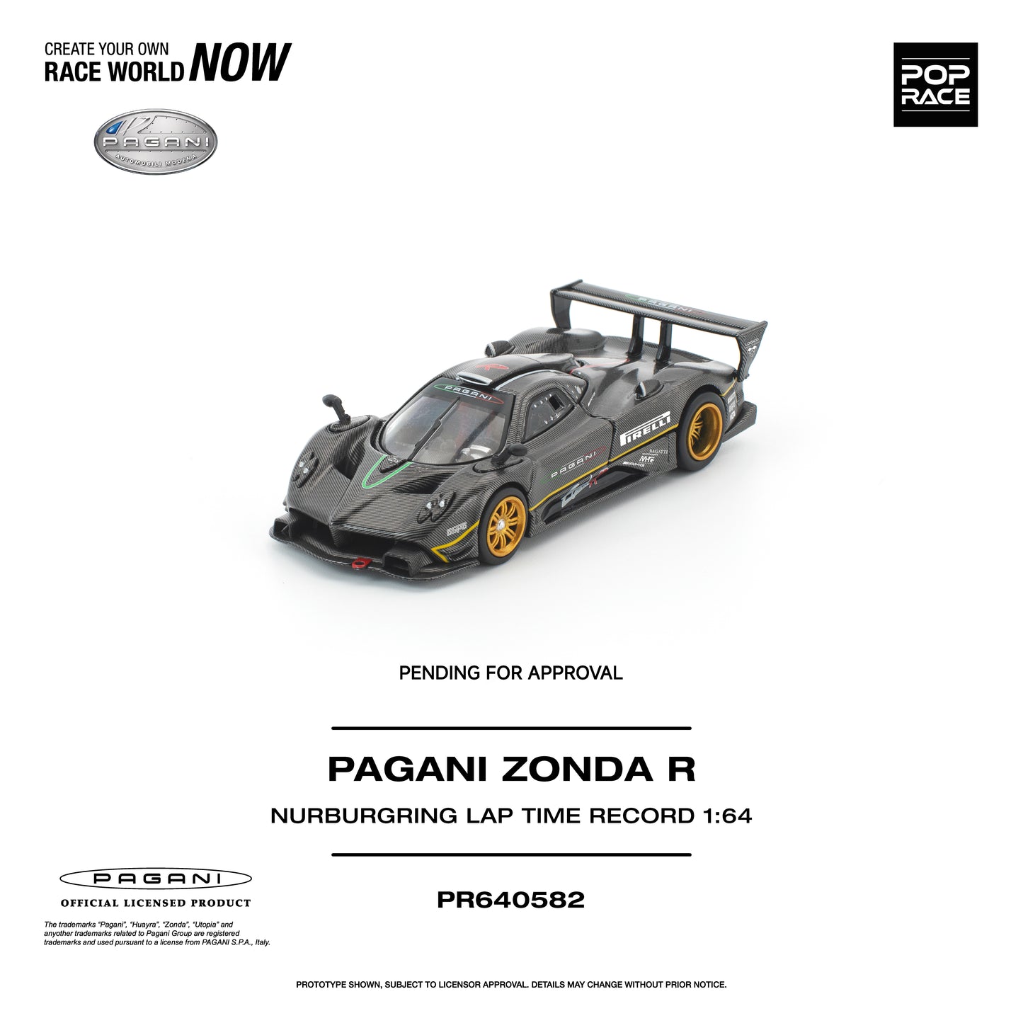 POP RACE 1:64 Pagani Zonda R Nurburgring Lap Time Record (PR640582) - Front View
