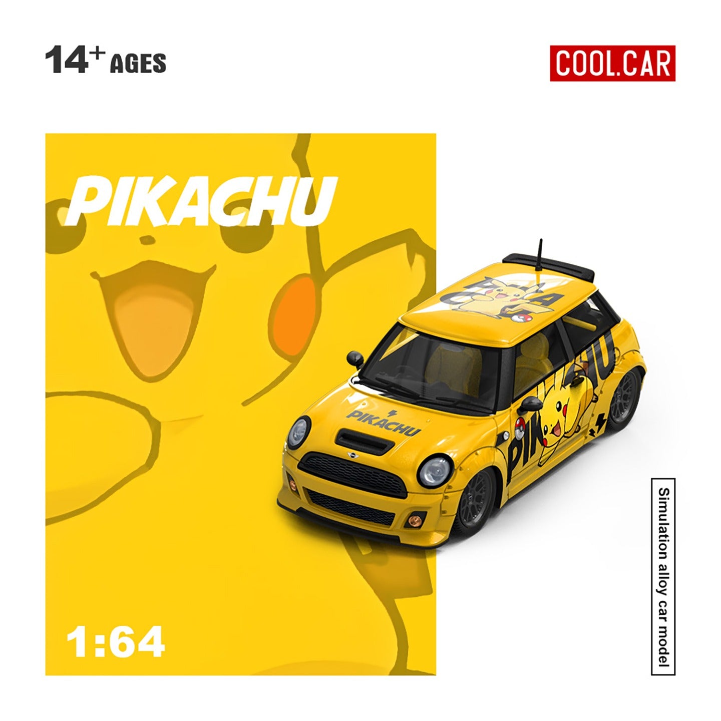 CoolCar 1:64 MINI Cooper Pikachu Painted Alloy Car Model (CC643648) - Front View