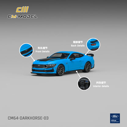(Pre-Order) (CM64-Darkhorse-03) Ford Darkhorse Blue with Black Hood Stripes