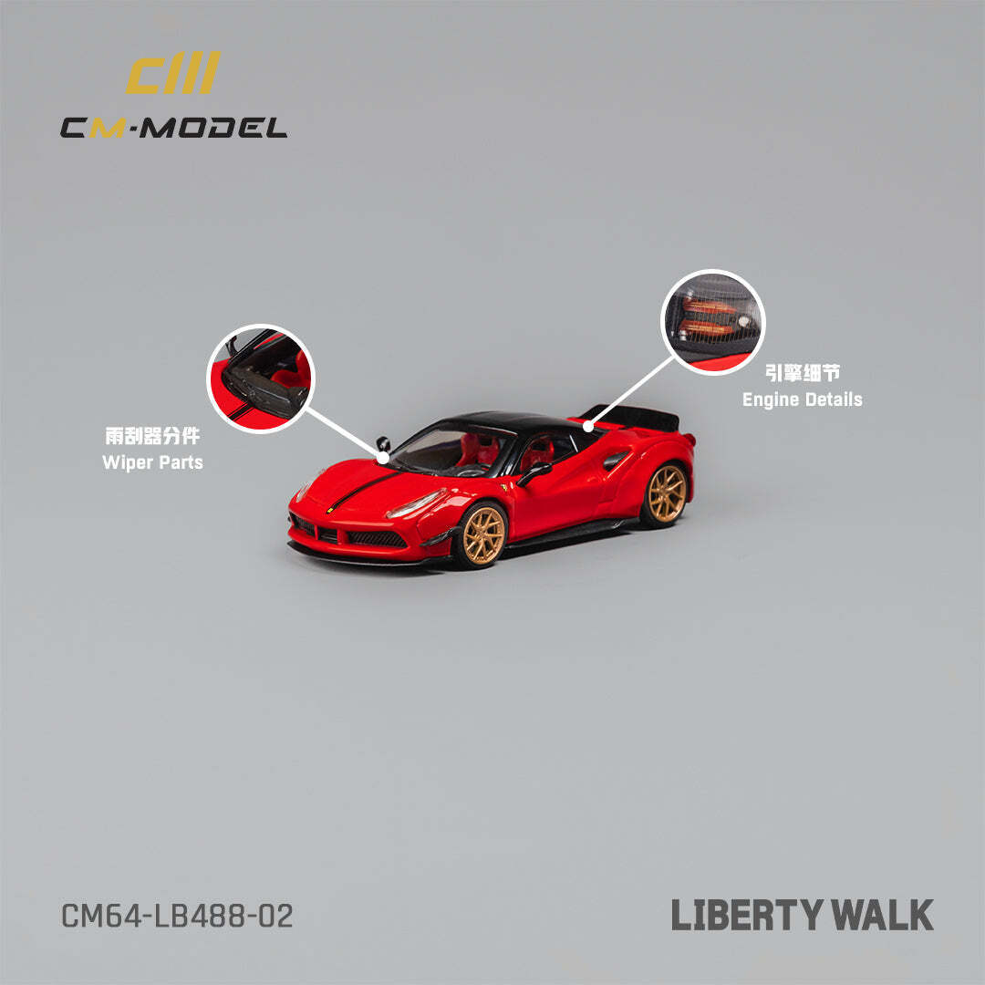 (CM64-LB488-03) LBWK Ferrari 488 Widebody Metallic red LB488