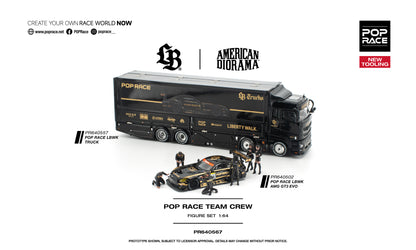 PR640567 POP RACE Team Crew 6 Figures Set - 1:64 Scale Diorama Accessory - Group Shot with truck & car