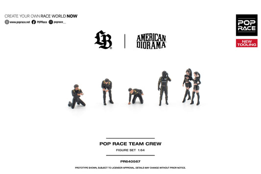 PR640567 POP RACE Team Crew 6 Figures Set - 1:64 Scale Diorama Accessory - Group Shot