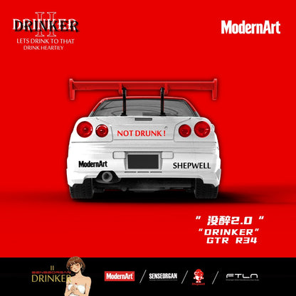 ModernArt 1:64 Drinker Not Drunk 2.0 Nissan GTR R34 (MD800509) - Rear View