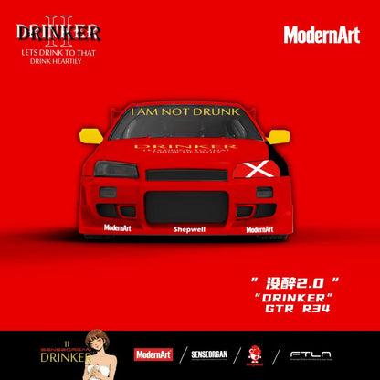 ModernArt 1:64 Drinker Not Drunk 2.0 Nissan GTR R34 (MD800509) - Front View