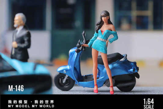 (Pre-Order) (MO222146) Retro Scooter & Female Figurine Set (Blue)