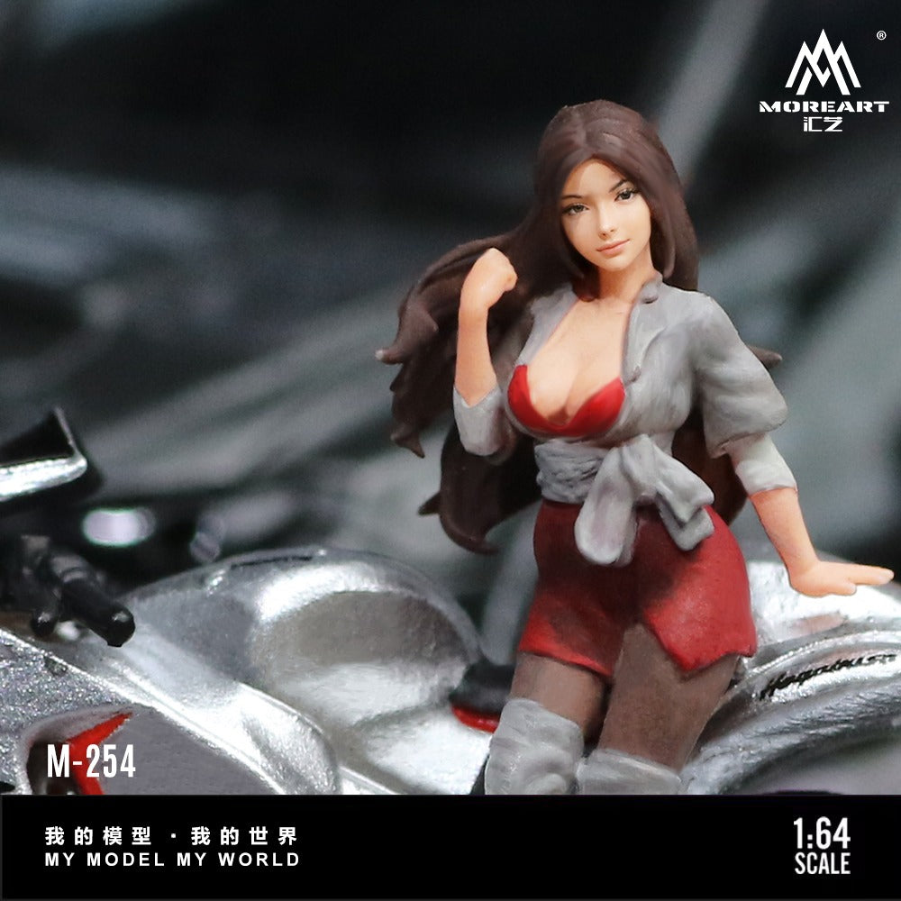 (MO222254) Silver Falcon Motorcycle Chic Woman Doll Set Resin Model - Close Up 