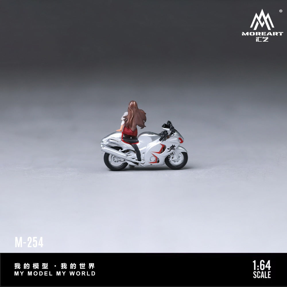 (MO222254) Silver Falcon Motorcycle Chic Woman Doll Set Resin Model - Rear View 
