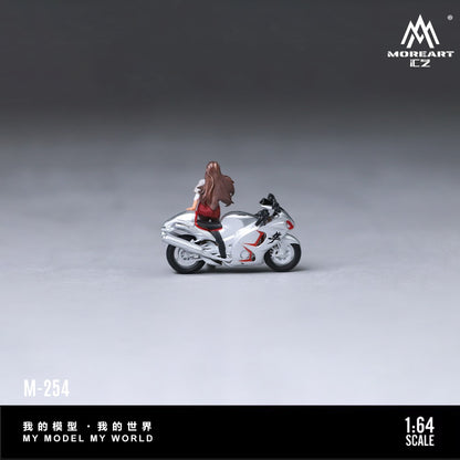 (MO222254) Silver Falcon Motorcycle Chic Woman Doll Set Resin Model - Rear View 