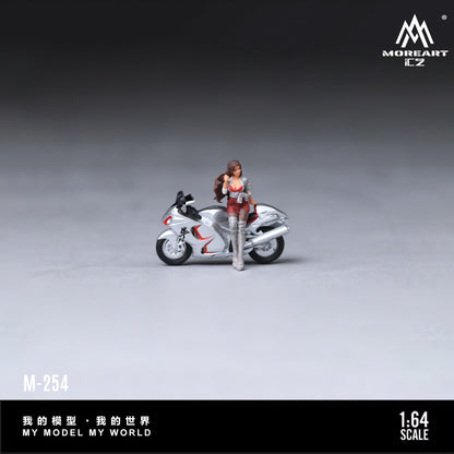 (MO222254) Silver Falcon Motorcycle Chic Woman Doll Set Resin Model - Front View 