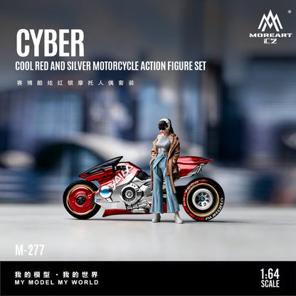 (Pre-Order) (MO222277) Cyber Cool Red and Silver Motorcycle Figure Set Resin Model