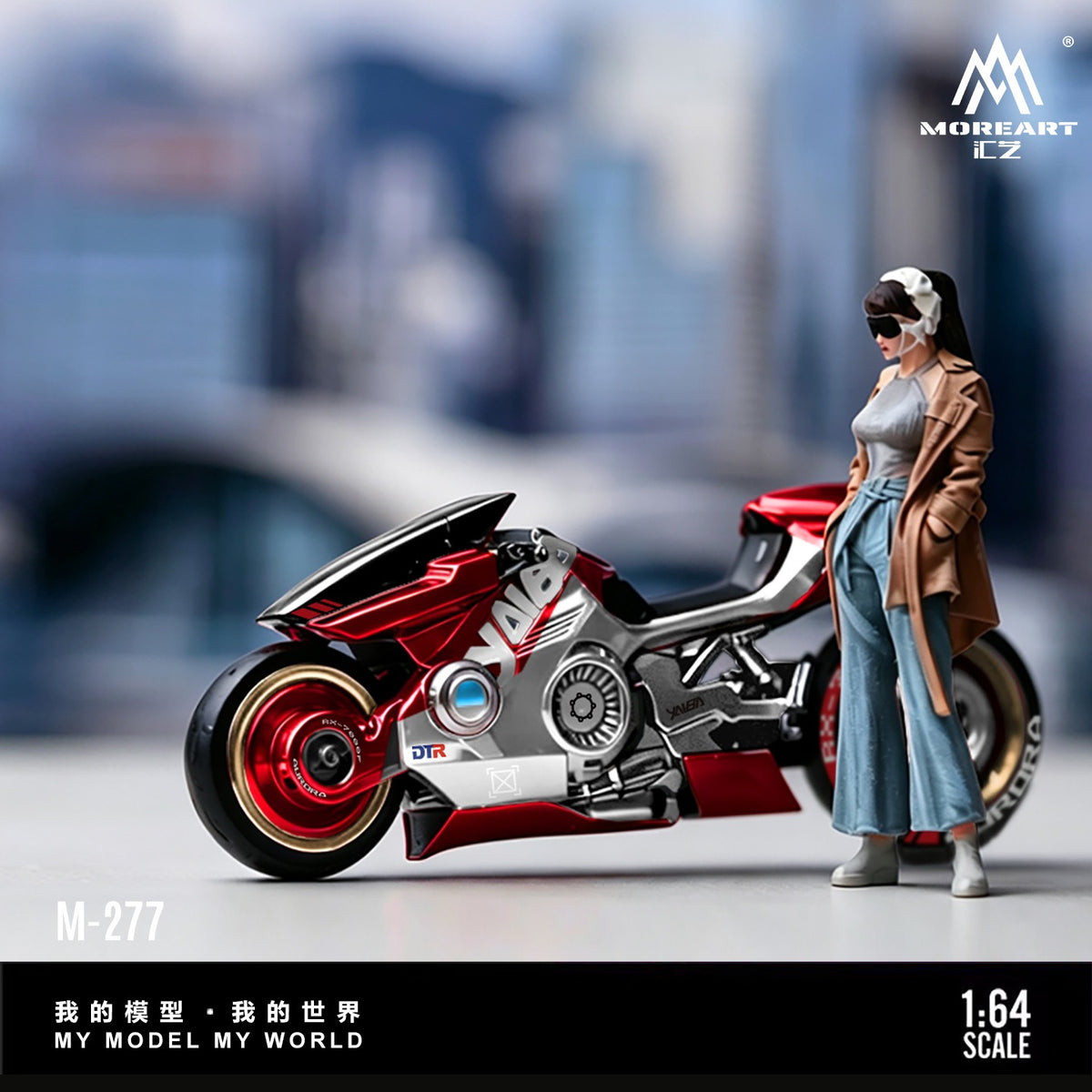 (Pre-Order) (MO222277) Cyber Cool Red and Silver Motorcycle Figure Set Resin Model