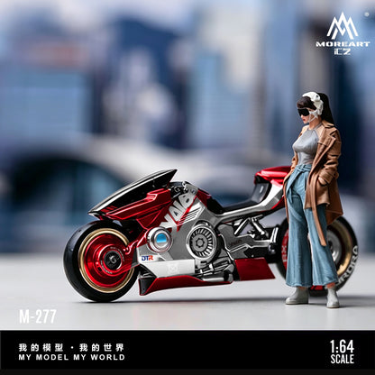 (Pre-Order) (MO222277) Cyber Cool Red and Silver Motorcycle Figure Set Resin Model